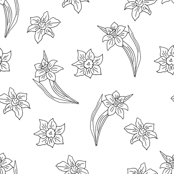 Zwart en wit naadloos bloemenpatroon met de hand trekken sping bloem. Vector 10 EPS voor uw creatief ontwerp - Vector, afbeelding