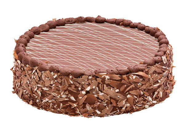 fijne melk chocolade torte - cake met gestreepte terug naar boven - Foto, afbeelding