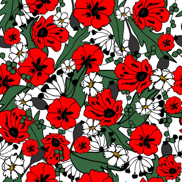 Colorful seamless floral pattern with hand draw spring flower. Vector 10 EPS for your creative design - Διάνυσμα, εικόνα