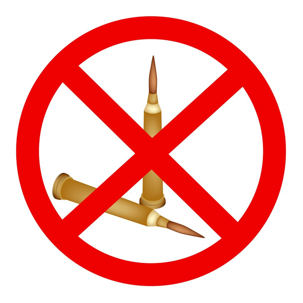 Rifle Bullets and The Forbidden Sign on White Background - Vector, Image