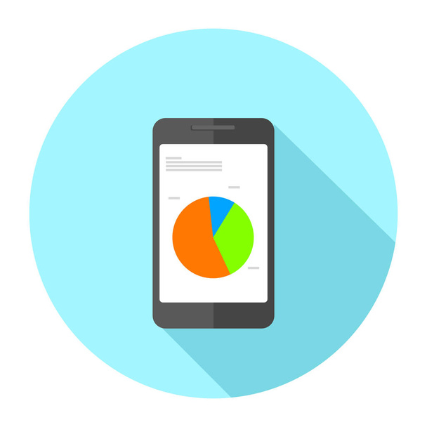 Mobile Smart Phone Marketing App With Pie Chart - Flat Icon Long Shadow Vector Illustration. - Vector, Image