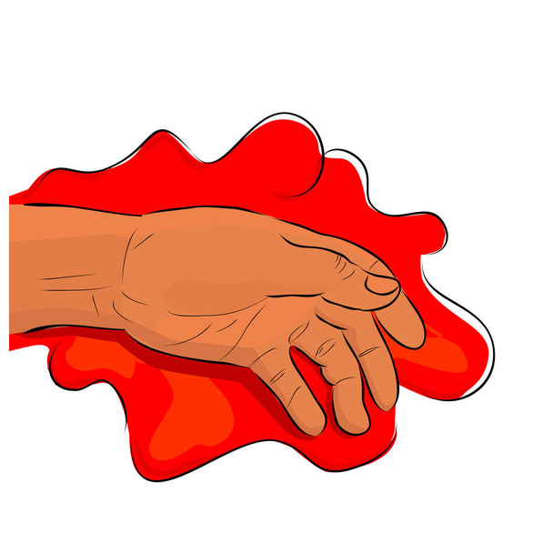Концептуальный простой векторный эскиз руки, иллюстрация для жертвы преступника, Кровавая рука мёртвого тела, изолированный на белом
 - Вектор,изображение