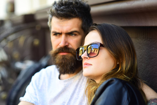 Woman and man with serious faces have date at cafe. - Φωτογραφία, εικόνα