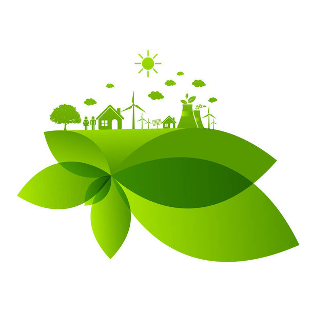Concepto de ecología y medio ambiente, Elementos de diseño de banners para el desarrollo energético sostenible, Ilustración vectorial - Vector, imagen