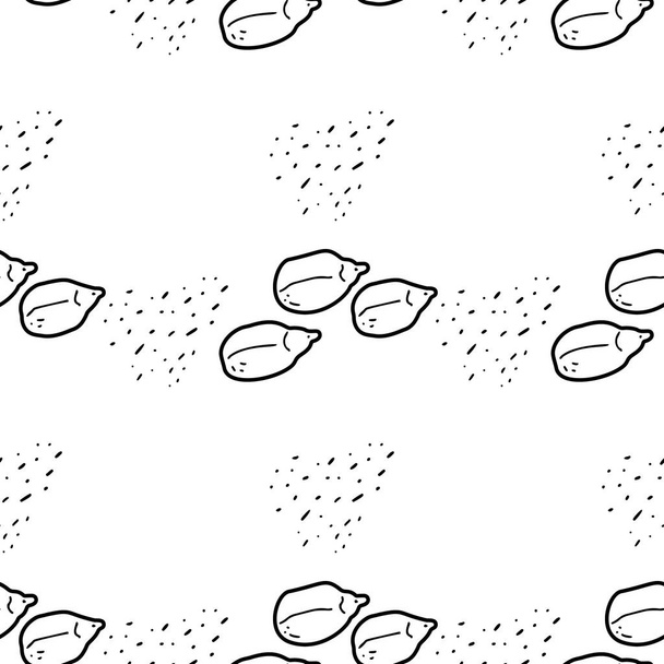 Sunflower seeds hand drawn vector seamless pattern. Outline monochrome texture made in doodle style.Fruit - Wektor, obraz