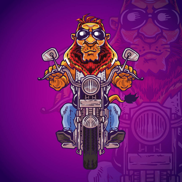 Leo Outlaw Riding Big Motorcycle Cartoon - Fotografie, Obrázek