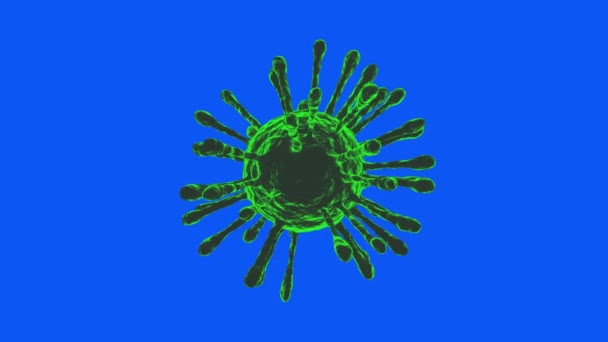 COVID-19 Coronavirus Cell Green forog. Zökkenőmentes hurkolás. Kék képernyő. 4K UHD. 3D-s renderelés.  - Felvétel, videó