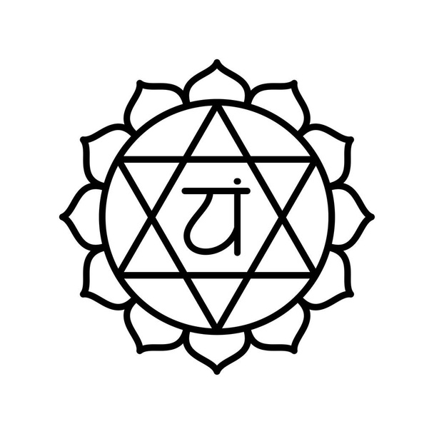 Anahata icon. The fourth heart chakra. Vector black line symbol. Sacral sign. Meditation - Vector, Imagen
