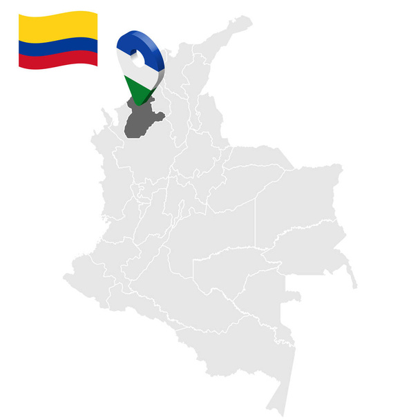 Lage von Cordoba auf der Landkarte Kolumbien. 3d Ortsschild von Cordoba. Flagge von Cordoba. Qualitätskarte mit Regionen Kolumbiens für Ihr Webseiten-Design, Logo, App, UI. Aktienvektor. EPS10. - Vektor, Bild