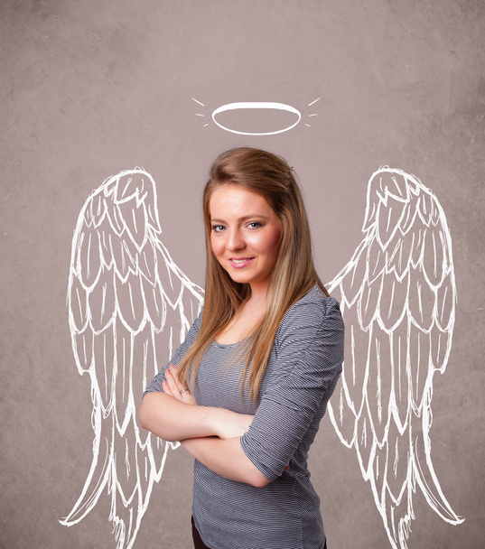 Linda chica con alas de ángel ilustrado - Foto, Imagen