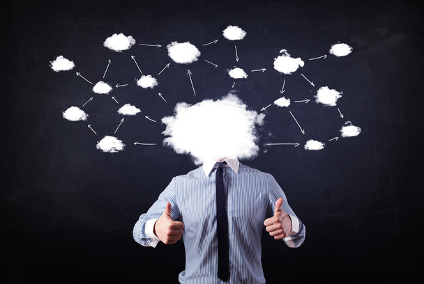 Business man with cloud network head - 写真・画像