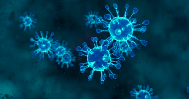 Coronaviruscellen. Animatie groep virussen die respiratoire infecties veroorzaken onder de microscoop. 3D rendering video loop 4k - Video