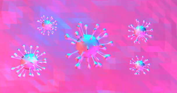 Koronavirové buňky COVID-19. Barevná neonová animace. Šíření skupinového koronaviru. Prostorová vykreslovací smyčka 4k - Záběry, video