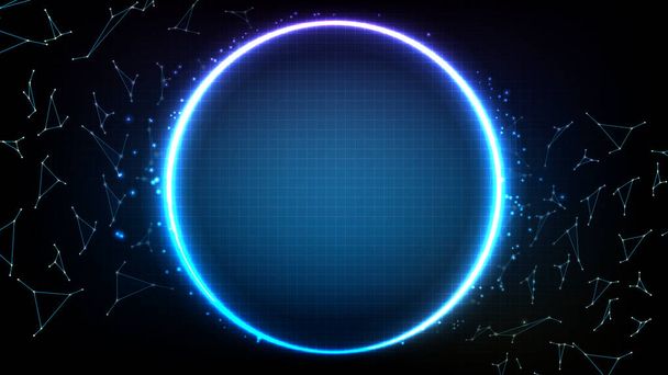 abstract futuristic background of glowing blue neon circle round frame - Vector, Image