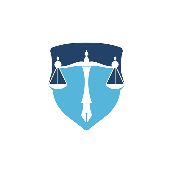 Logotipo de la ley vector con equilibrio judicial simbólico de la escala de la justicia en una pluma. Logo vector para la ley, los tribunales, los servicios judiciales y las empresas. - Vector, imagen