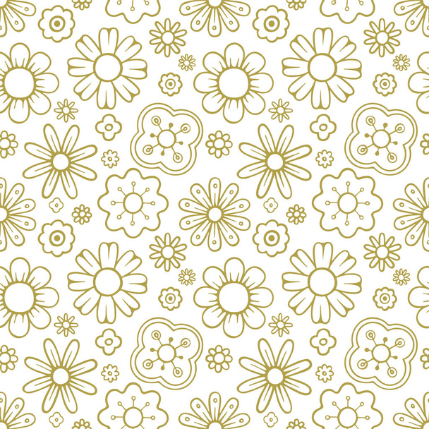 Seamless pattern with hand drawn different flowers. Sketch drawing various plants seamless vector pattern. Seamless colorful floral background. Part of set. - Vecteur, image