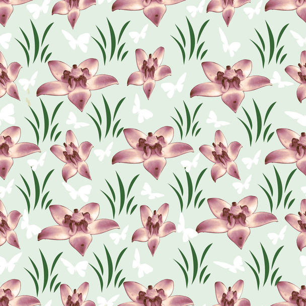 pink crown flower seamless pattern - Foto, Imagem