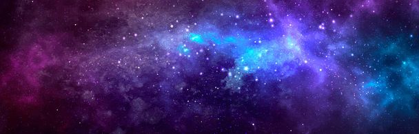 Ilustración cósmica vectorial en acuarela. Fondo colorido del espacio con estrellas - Vector, Imagen