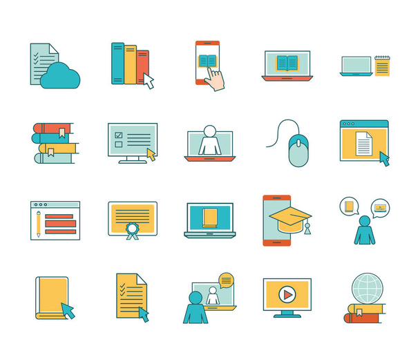 Education online line and fill style icon set vector design - Vector, Image