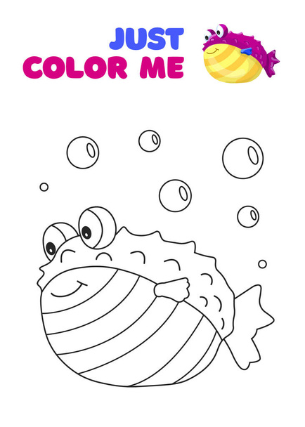 Aranyos fantázia színező oldal halakkal az óceánban. Fekete-fehér rajzfilm vektor illusztráció színező könyv, nyomtatott vagy póló design. Gyerekek, gyerekek rajz sablon fehér háttér - Vektor, kép