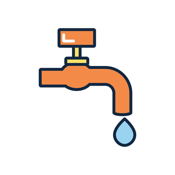 water faucet and drop, line color style - Vector, Image