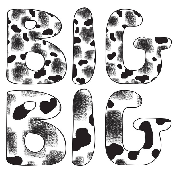 Állítsa be a két elszigetelt szó "BIG" fehér alapon. Durván rajzolt betűk fekete vonallal és foltos fekete-fehér textúrával. - Fotó, kép