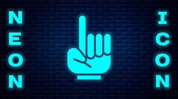 Świecący neon numer 1 Rękawica wentylatora z palcem podniesionym ikona izolowane na tle cegły ściany. Symbol wsparcia zespołowego w konkursach. Ilustracja wektora - Wektor, obraz