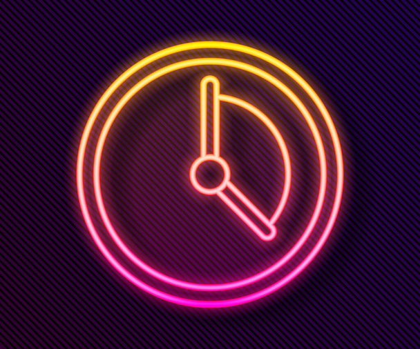 Glowing neon line Time Management icon isolated on black background. Clock sign. Productivity symbol.  Vector Illustration - Vektori, kuva
