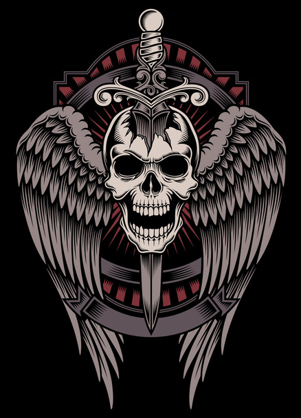 Winged Skull With Sword Stuck - Vector, Image
