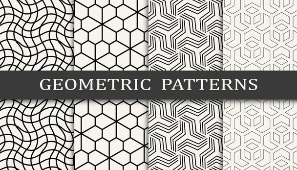 黒と白の幾何学的なシームレスなパターンセット - ベクター画像