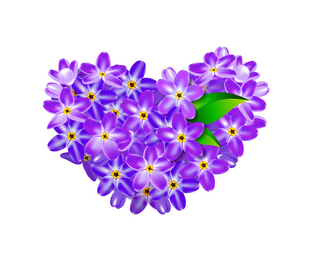 Die Blumen des Flieders in Form vom Herzen. Eine Illustration zu einem Thema des Valentinstages - Vektor, Bild