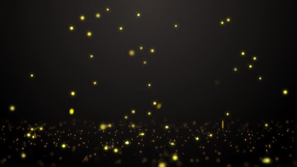 Fondo de movimiento abstracto con partículas doradas brillantes. Partículas brillantes con bokeh sobre fondo negro
. - Imágenes, Vídeo