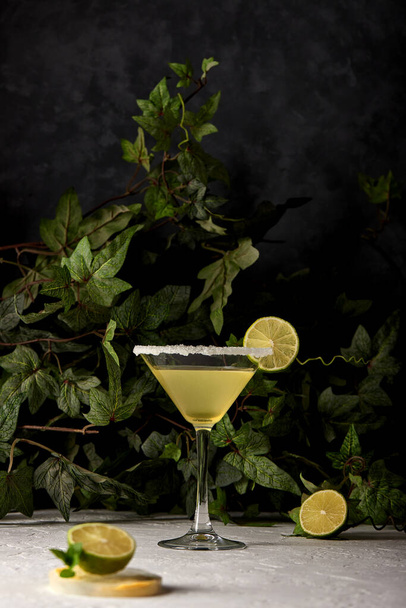 Margarita cocktail, a glass of garnish with salt and lemon lime slice - Foto, Imagem