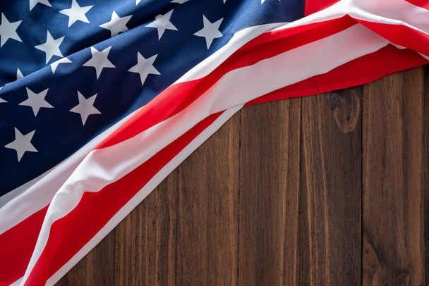 USA flag on wooden table for background - Zdjęcie, obraz