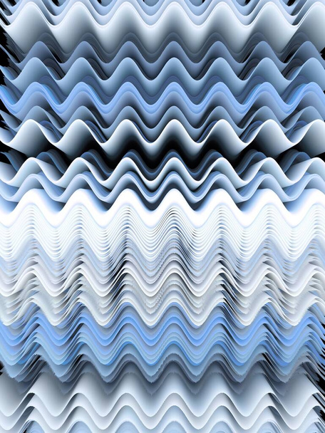 a lineáris mintázatú kék és szürke árnyalatok, amelyeket a hullámos hatás futurisztikus formákká és bonyolult formatervezési mintákká alakít át - Fotó, kép