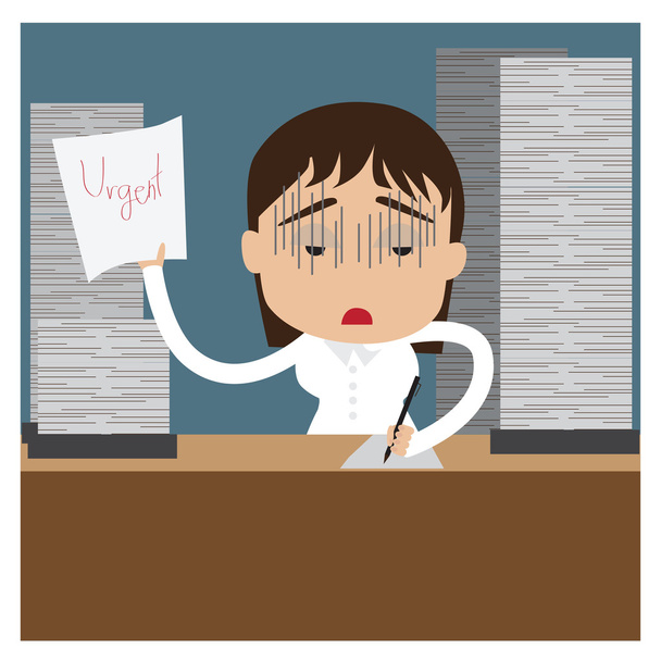 Very busy business woman working hard on her desk in office with a lot of paper work - Vector, Image
