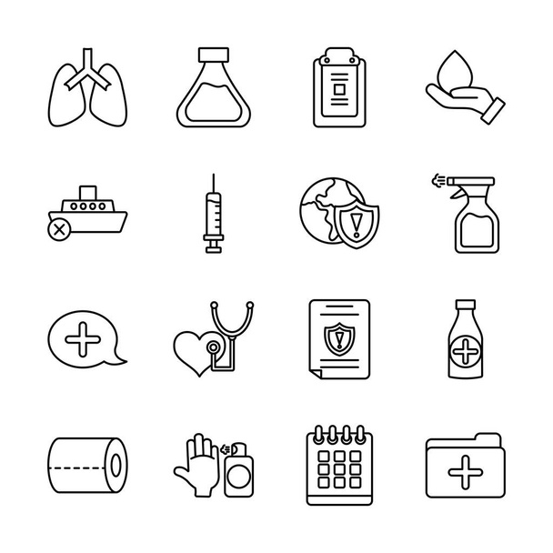 flasque chimique et ensemble d'icônes covid19, style ligne - Vecteur, image