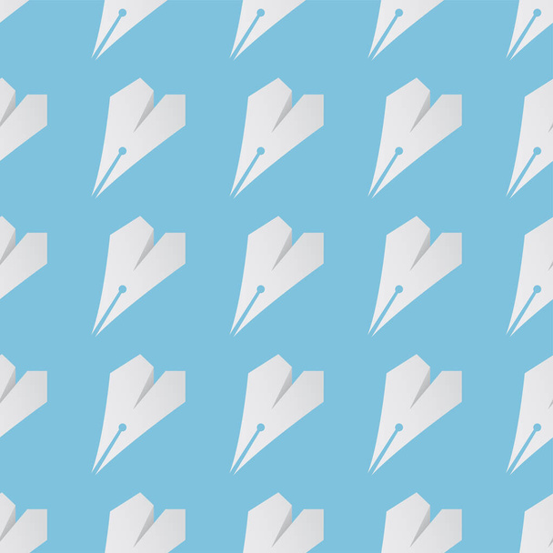 Seamless paper airplanes vector blue background wallpaper pattern  - Vektör, Görsel