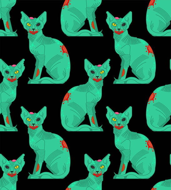 Zombie cat pattern seamless. Pet green monster background. vector texture - Vecteur, image