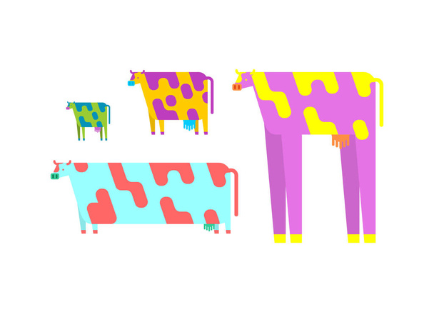 Colored Cartoon Cow set. Multicolored Animal beef vector illustration - Vettoriali, immagini
