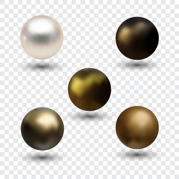 Realistic varicoloured pearls vector set. Precious pearl in sphere form. Pearl is luxury glossy stone illustration - Vector, imagen