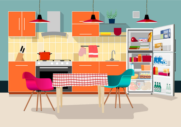 Keuken met meubilair vector illustratie - Vector, afbeelding