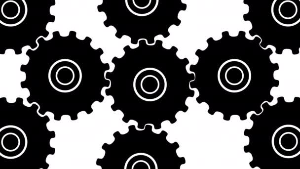 3d weergave van het werkproces in een motor met zwarte versnellingen draaien over wit. - Video