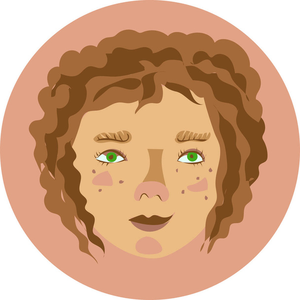smiling young face with green eyes, freckles and brown hair - Vector, Image