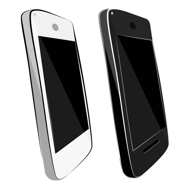 Dessin à la main simple Croquis 2 couleur plate brillant vecteur blanc et noir Smartphone - Vecteur, image