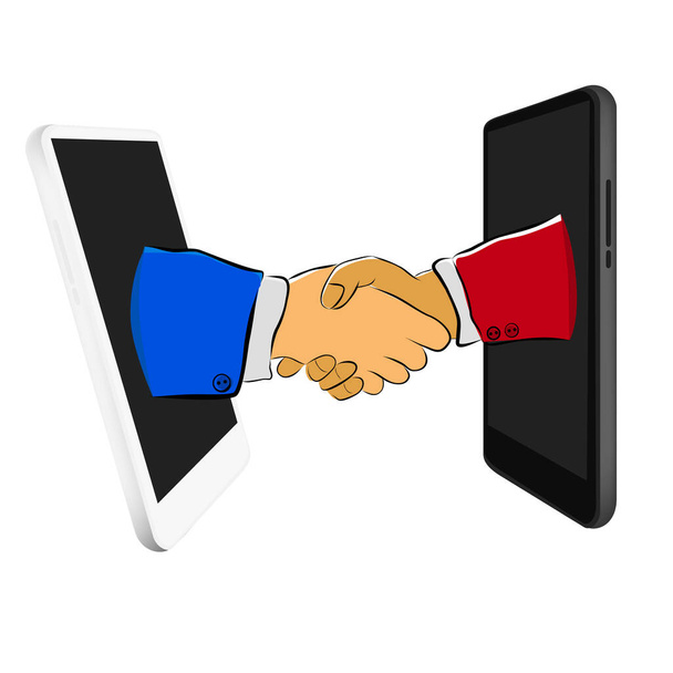 Basit Vektör illüstrasyonu Smartphone aracılığıyla online iş anlaşması - Vektör, Görsel