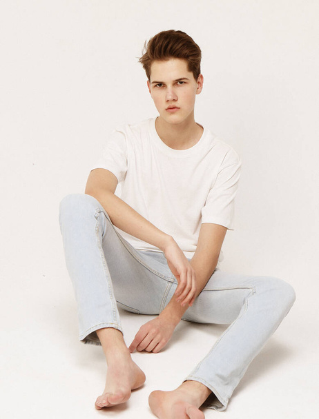 Young Male Model wearing white t-shirt - Photo, Image