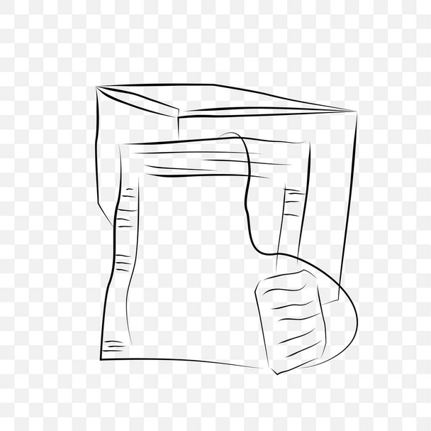 Eenvoudige Vector Hand Draw Sketch, Mockup Blank Instant Tea Bag en Box, op transparante Effect Achtergrond - Vector, afbeelding