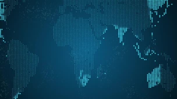 Wereldkaart van het wereldwijde technologie- en telecommunicatienetwerk in blauw gloeiende tinten. - Video