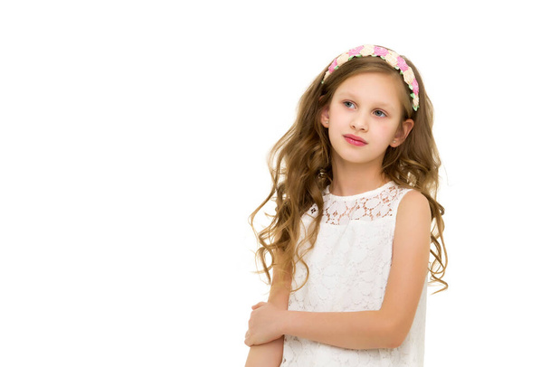 Portrait of a little girl close-up.Isolated on white background. - 写真・画像
